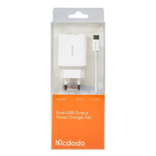 СЗУ McDodo CH-6721 2 USB-A Charger (EU) + Type-C Cable 1m, белое СЗУ McDodo CH-6721 2 USB-A Charger (EU) + Type-C Cable 1m, белое