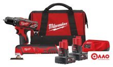 Наборы электроинструментов Milwaukee М12 ВPP2D-402B 4933441250 (шуруповерт, реноватор, 2 АКБ, сумка)