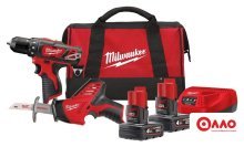 Наборы электроинструментов Milwaukee М12 ВPP2С-402B 4933441230 (шуруповерт, сабельная пила, 2 АКБ, сумка)