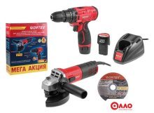 Наборы электроинструментов Wortex 1329386 (болгарка, шуруповерт, 2 АКБ)