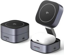 Беспроводное ЗУ UGREEN W702-35316, 2 в 1 для iPhone, Airpods, серое