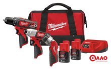 Наборы электроинструментов Milwaukee М12 ВPP3А-202B 4933441225 (шуруповерт, винтоверт, фонарь, 2 АКБ, сумка)