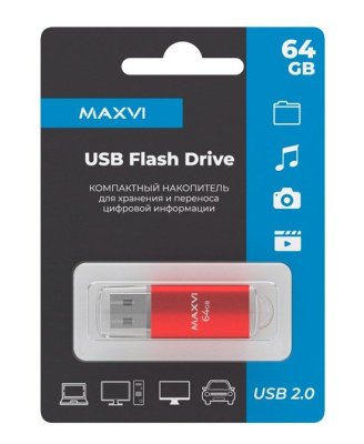 USB-накопитель Maxvi 64ГБ (FD64GBUSB20C10MP), красный