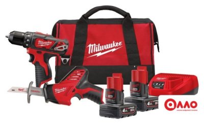 Наборы электроинструментов Milwaukee М12 ВPP2С-402B 4933441230 (шуруповерт, сабельная пила, 2 АКБ, сумка)