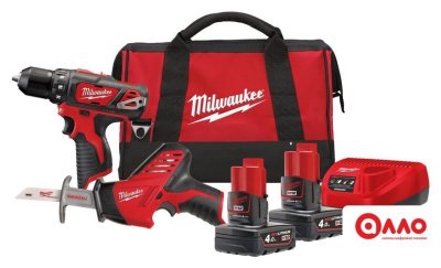 Наборы электроинструментов Milwaukee М12 ВPP2С-402B 4933441230 (шуруповерт, сабельная пила, 2 АКБ, сумка)