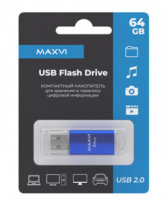 USB-накопитель Maxvi MP 64ГБ (FD64GBUSB20C10MP), синий